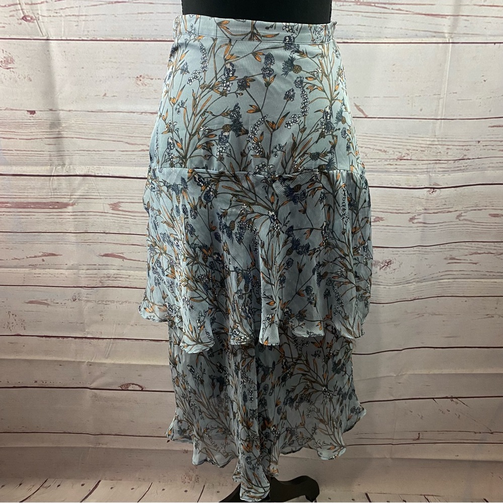 Chelsea Violet Hi Low Tiered Boho Blue Floral Hippie Skirt Side Zipper Small